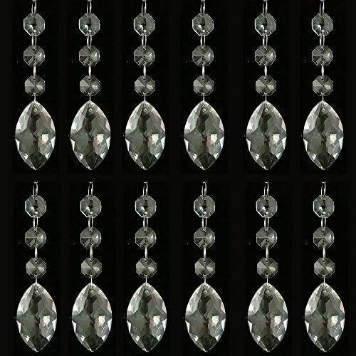 Pack of 12 Hanging Clear Crystal Glass Icicle Prisms Pendants for Chandelier,Candelabra,Ceiling Lights ,Wedding Display Decoration (S : Main Prism is 49mm = 1.93")