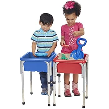 Ecr4kids Elr 12401 Assorted Colors Sand And Water Adjustable Activity Play Table Center With Lids Square 2 Station