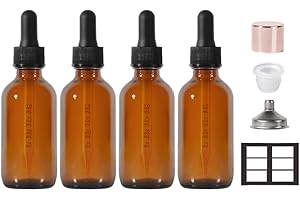 STELLACARE Dropper Bottle,2 oz 4 Pack Glass Droppers Bottle for Oils Eye Dropper Small Travel Oil Amber Dropper with 1 Funnel & 6 Labels - Essential Oils Bottles Tincture Bottles With Dropper Leakproof