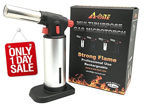 A-ONE GAS TOOL Professional DIY Gas Torch-Kitchen Torch-Multipurpose Butane Torch-DIY Torch-Chef Gas Torch-Micro Torch-Brulee Torch-Restaurant Grade-For Cooking-Silver