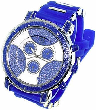 Letter Fashion Mens Crystal Ice Nation/Pave Master Blue/Silver Punk Watch With Bullet Band