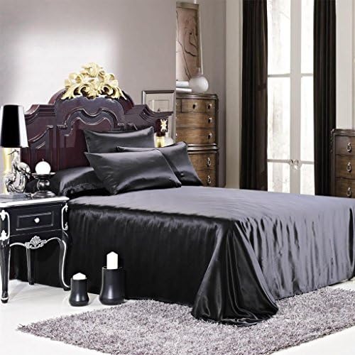 Luxuer Silk Flat Sheet/ Blanket 1-Piece Machine Washable Handmade 100% Pure Mulberry Silk Extra Durable for All Seasons Queen Size, Black