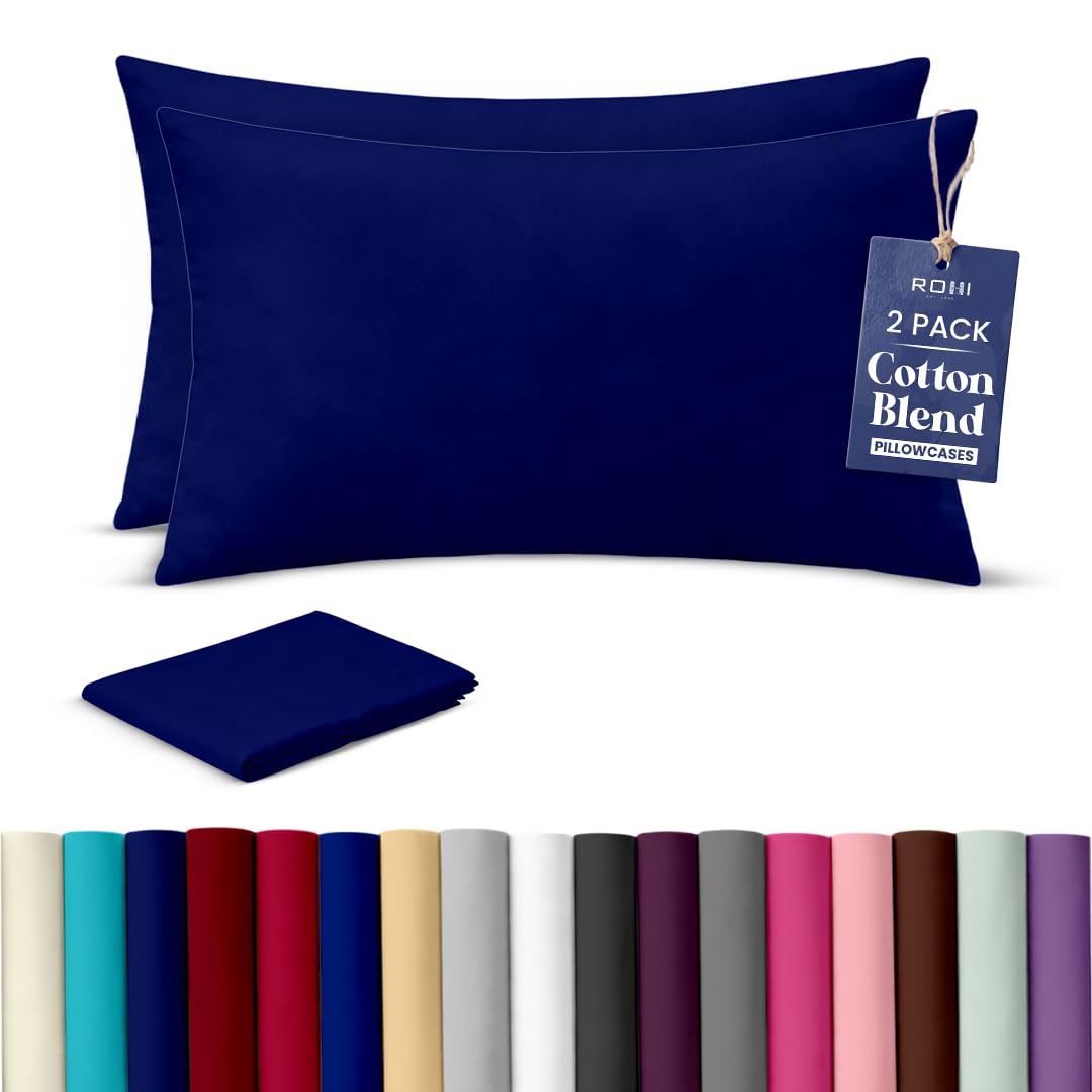 Rohi Luxury Royal Blue Pillow Cases 2 Pack - (50ร75cm) | Soft & Comfy Cotton Blend Pillow Covers with Envelope Closure | Breathable, Anti-Allergy, Fade & Wrinkle Resistant