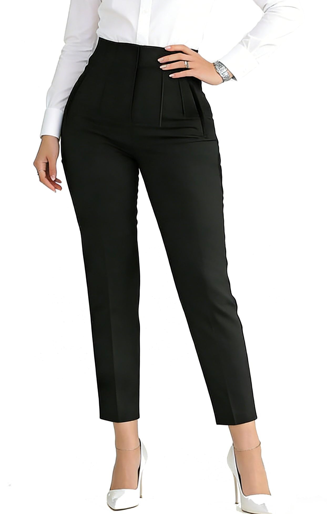 Photo 1 of LOVESHOOT Womens High Waisted Pants 2026 Trendy Pleated Straight Leg Dress Pant Business Work Casual Trousers with Pockets Size X-Large Black