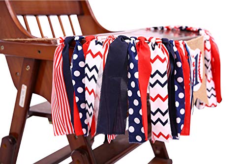 Baseball Banner For 1 St Birthday - First Birthday Decorations For Baseball Rag Tie Fabric Garland, Photo Booth Props Red White Blue, Birthday Souvenir And Gifts For Boy