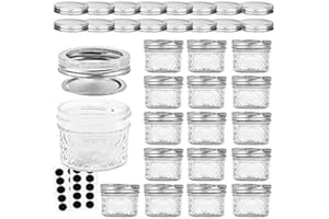 VERONES Mason/Canning Jars, 4 OZ Jelly Jars With Regular Lids and Bands, Ideal for Jam, Honey, Wedding/Shower Favors, DIY Spice Jars, 16 PACK, Extra 16 Lids
