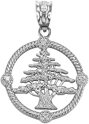 10K White Gold Cedar Tree of Lebanon Diamond Charm Pendant