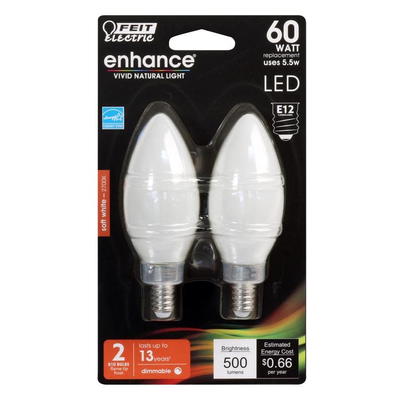 Photo 1 of FEIT Electric Enhance Blunt Tip E12 (Candelabra) Filament LED Bulb Soft White 60 Watt Equivalence