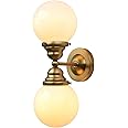 Pathson Milk White Glass Wall Sconces Lighting, 2 Lights Industrial Wall Vanity Light Fixtures Brass Finish, Vintage Wall Sconce Lamp for Bathroom Living Room Bedroom