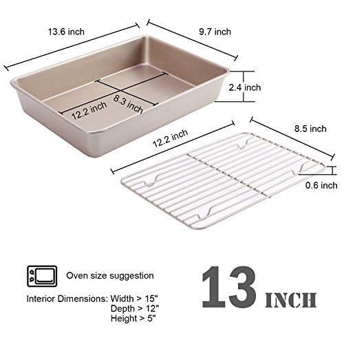 CHEFMADE Roasting Pan with Rack, 13-Inch Non-Stick Rectangular Deep Dish Oven-BBQ Bakeware for Oven Baking 9" x 13" x 2.4" (Champagne Gold) 2 CHEFMADE Roasting Pan with Rack, 13-Inch Non-Stick Rectangular Deep Dish Oven-BBQ Bakeware for Oven Baking 9" x 13" x 2.4" (Champagne Gold) - Image 3