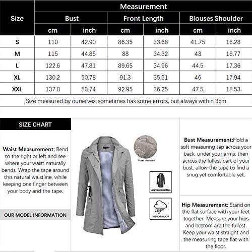 FISOUL Windbreaker Raincoats Waterproof Lightweight Rain Jacket Outdoor Hooded Women's Trench Coats Grey XL - Thumbnail 6