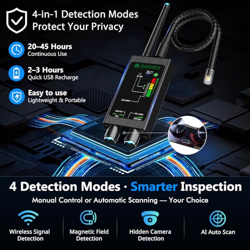 JMDHKK M8000 Hidden Camera Detector, Camera Finder,Bug Detector, Magnetic Tracker Detector, Portable Privacy Protection Device for Travel, Hotels, Vehicles, Offices, and Fitting Rooms (Black)