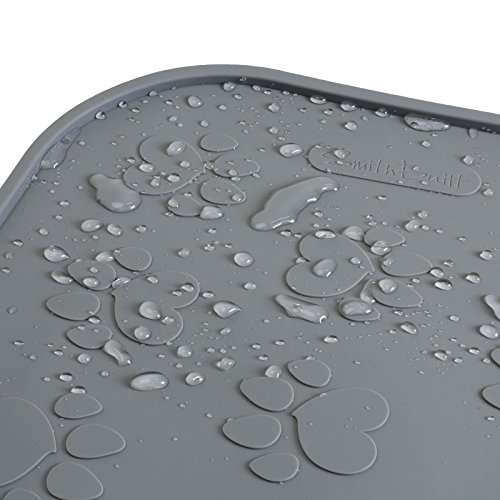 Dog Food Mat, 24" x 16" Waterproof Pet Placemat, Cat or Dog Bowl Feeding Mat -Gray