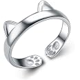 Helen De Lete Sterling Silver Adjustable Cat Ring - Cute Kitty Ring For Women, Size 5.5 Or 7