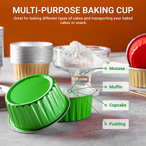 Green 100pcs Aluminum Foil Baking Cups with Lids ，125ml Aluminum Foil