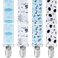 Pacifier Clip (4 Pack) - COZILIFE Premium Quality Pacifier Holder with Length Adjustable Belt, Universal Fit for Baby Pacifiers, Stylish Printing Suits for Boys and Girls, Kraft Box Package.