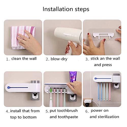 Grace Care UV Toothbrush Holder with Automatic Toothpaste Dispenser,Toothbrush Mounted Toothbrush Holder with UV Toothbrush sanitizer Holder,Toothbrush Storage Set for Family
