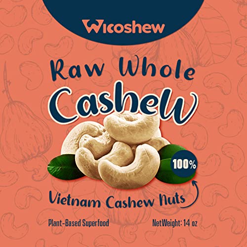 WICOSHEW RAW WHOLE CASHEWS, 14/28/43,5 OZ, HEALTHY SNACKS, 100% NATURAL, ORGANIC CASHEWS BULK, SIZE S (14 OUNCE)