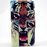 Ferocious tiger Art Design PU leather Type Flip Case Cover Credit Card Holder Slots for Motorola Google Moto G (Package includes: 1 X Screen Protector and 1X Stylus Pen image