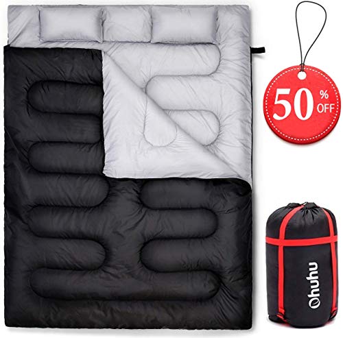 Ohuhu Double Sleeping Bag with 2 Pillows, 20 Degree Winter Sleeping Bag, for Camping Hiking and Travel