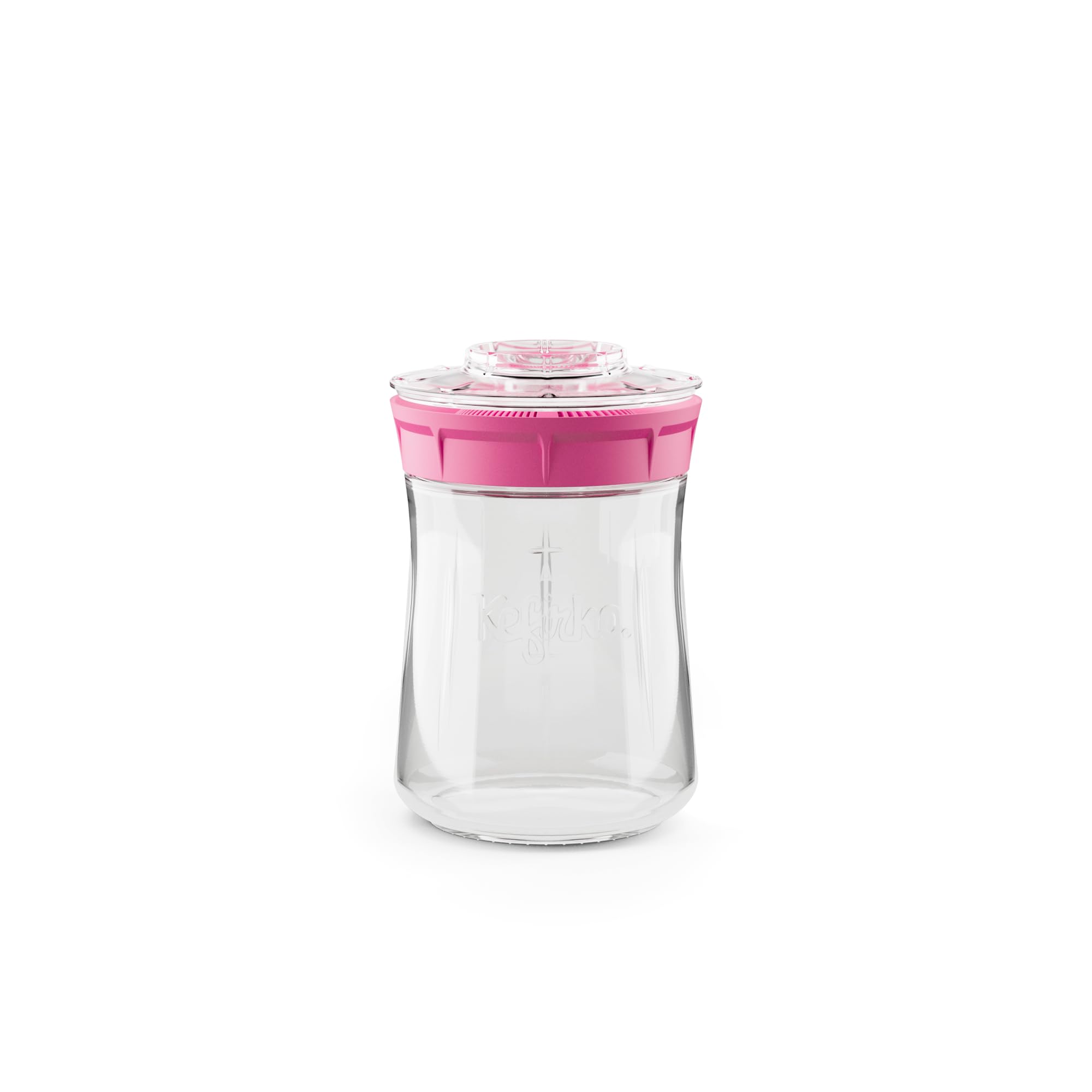 KEFIRKO Kefir Maker Starter Kit 900ml | All-in-One Fermenter for Homemade Milk & Water Kefir | Easy-to-Use Glass Jar with Strainer Lid & Airflow Cover | BPA-Free Materials - Pink