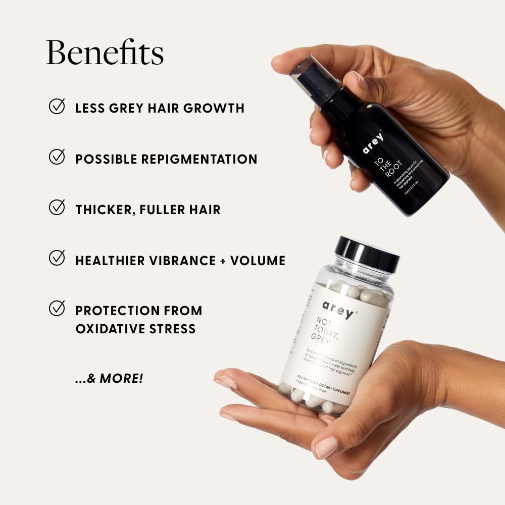 Arey The System Daily Hair Serum and Supplement Treatment for Women & Men | Slows Grey Hair Growth in 3-6 Months | Promote Thicker, Fuller Regrowth | Biotin, B + D Vitamins (1 Month Supply)