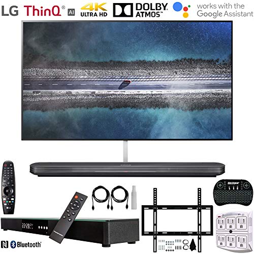 LG OLED65W9PUA 65″ W9 Signature OLED 4K HDR Smart TV w/AI ThinQ (2019) +Deco Gear Home Theater Surround Sound 31″ Soundbar +Deco Mount Flat Wall Mount Kit + 2.4GHz Wireless Keyboard w/Touchpad +More