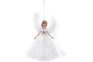 RIPTEADRY Christmas Tree Pendant Doll, Angel Christmas Tree Topper, Angel Christmas Tree Pendant, with Feather Wing, for Christmas Decorations Tree Ornament 22x13cm