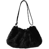 Ulisty Women Small Faux Fox Fur Hobo Bag Furry Underarm Bag Plush Shoulder Bag Fashion Purse Handbag