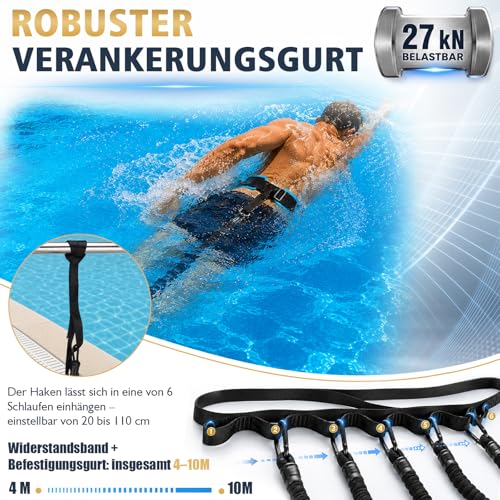 2026 Premium Swimming Belt for Pool, 4-10 m Magnetic Swimming Belt Adult for Pool, Adjustable Swimming Belt with Elastic Rubber Bands, Swimming Aid Suitable for Swimming Training