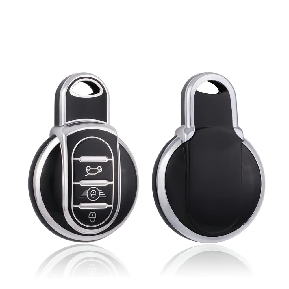 HIBEYO Smart Car Key Case Fits BMW Mini Cooper Key Case TPU Protective Cover for Mini F54 F55 F56 F57 Cabrio Clubman Countryman Key Case Key Case 3-Button Silver Black