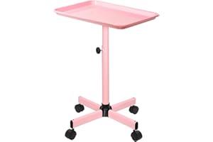 FLOLXNB Salon Tray, Rolling Hair Color Tray, Premium Aluminum Beauty SPA Tray Cart, Hairstylist Tattoo Tray, Height Adjustable Salon Service Tray, Pink Rolling Tray