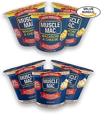 Variety Pack, (3) Aged Sharp White Cheddar, (3) Classic Cheddar, Muscle Mac High Protein Macaroni & Cheese Microwavable Cup