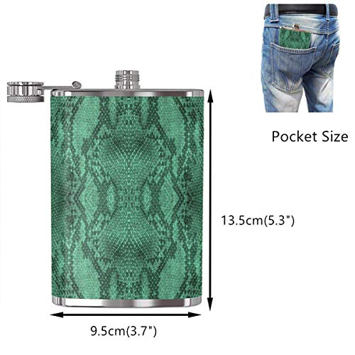 51Md25J2EfL Patrón de piel de serpiente con estampado de serpiente negro verde portátil de acero inoxidable petaca 8 oz para acampar… Patrón de piel de serpiente con estampado de serpiente negro verde portátil de acero inoxidable petaca 8 oz para acampar… - Imagen 3