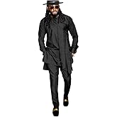 SEA&ALP Men's Fashion Clothes African Shirt and Pant Suit Dashiki Long Sleeve Casual Outfits Blouse Pockets