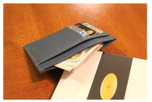 Cuoieria Fiorentina Slim Sleeve Blue Wallet Premium Calf Leather Made in Italy - Holds 10+Cards +Cash - Slim Profile Reduces Wallet Bulk