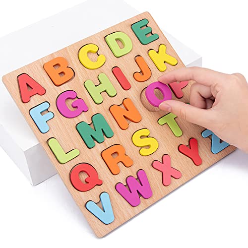 Wooden Puzzles for Toddlers, 3pack Alphabet Shape Puzzles for Kids 3 Wooden Montessori Toddler Wooden Alphabet Number Shape for Kids 3 Years Old Boys & Girls