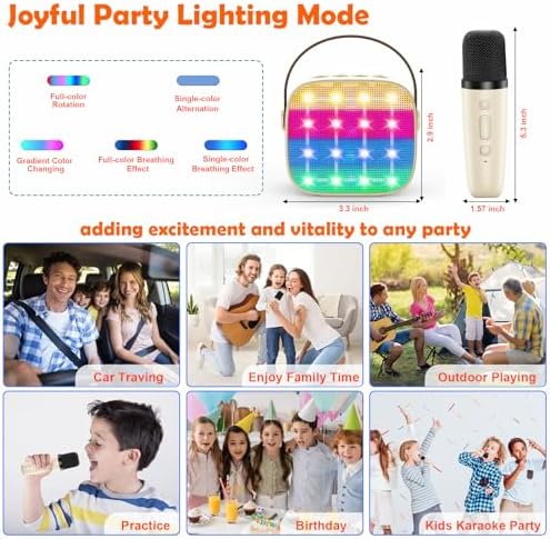 Microfone de Karaoke para crianças, microfones sem fios para Karaoke 2 para crianças, altifalante Bluetooth portátil com efeitos de mudança de voz e luzes LED, para festas, presentes de aniversário e brinquedos educativos
