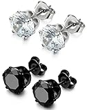 FIBO STEEL 2 Pairs Stainless Steel Stud Earrings for Men Women Cubic Zirconia Inlaid, 3mm-8mm Available