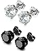 FIBO STEEL Stainless Steel Mens Womens Stud Earrings Black Round Cubic Zirconia Inlaid, 3mm-8mm Available (2 pairs set)