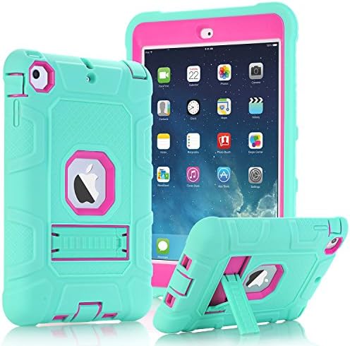 iPad Mini Case,LPro Hybrid Armor Defender Full Body Protective Case Cover with Build in Kickstand for Apple iPad Mini 1/2/3(Mint Green and Rose)