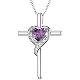 TOUPOP Birthstone Cross Necklace for Women 925 Sterling Silver Heart Cross Pendant Necklace Valentines Day Birthday Jewelry Gifts for Her Girlfriend Wife Mom