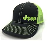 Jeep Logo With Punisher Skull Symbol Left Panel Embroidered Mesh/Twill Cap - Charcoal/Neon Green