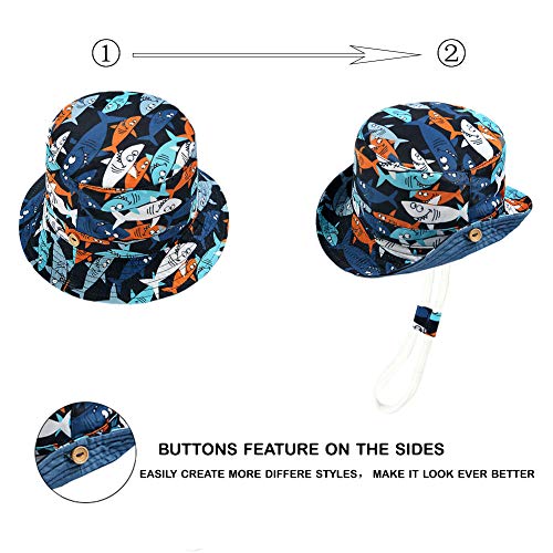 ORVINNER Baby Boys Girls UV Protection Sun Hat Toddler Kids Breathable Animal Bucket Hats for Spring Summer Beach Navy/Shark, M (12-24 Months)