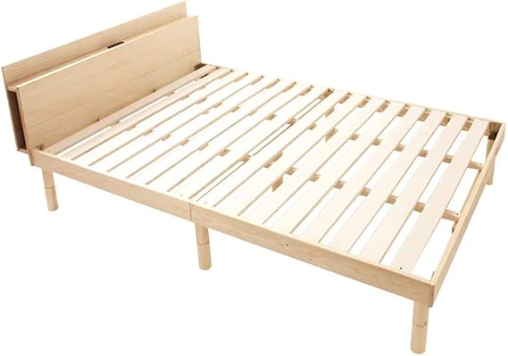 Amazon タンスのゲン すのこベッド 檜 セミダブルサイズ 3段階高さ調節 ブックシェルフ スマホスタンド 2口コンセント付 ナチュラル 01am ベッドフレーム オンライン通販