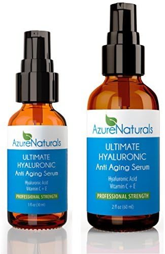 Azure Naturals Professional Strength Best Hyaluronic Acid Natural Moisturizer for Your Face, Anti Aging Organic Vitamin C Serum Plus Vitamin E Plus Aloe, Best Anti Wrinkle Skin Care Product by Azure Naturals