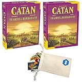 Catan Expansion: Traders & Barbarians with Catan: Traders & Barbarians 5-6 Player Extension Bundle | Includes Convenient Drawstring Storage Pouch with Game Players Logo Printed