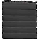 Bulk Twin Fitted Sheet Only Deep Pocket 6 Pack, Quick Sort Bottom Bed Sheets Color-Coded Label Threads, Soft Brushed Microfiber Hotel Motel Airb&bs Essentials for Hosts(Black, 39"x75")