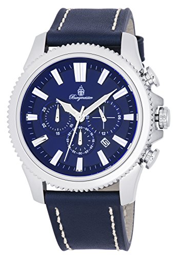 Burgmeister Men's Quartz Stainless Steel and Leather Casual Watch, Color:Blue (Model: BMT03-133)