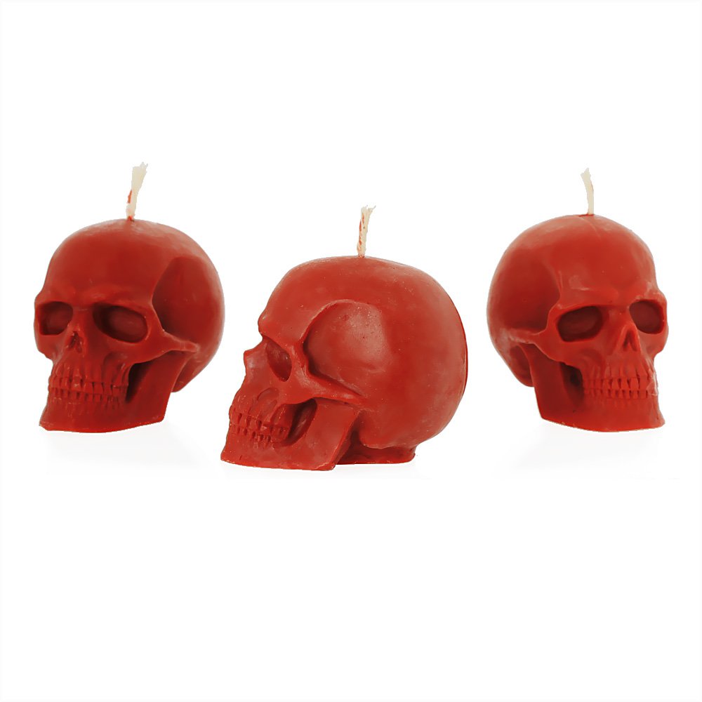 NKlaus - 3X Candle Set Skull Red Made of Organic Beeswax - Gothic Candle Colourful Figurine Candle - Skull - Halloween - Ritual Candle drip Candles 36313
